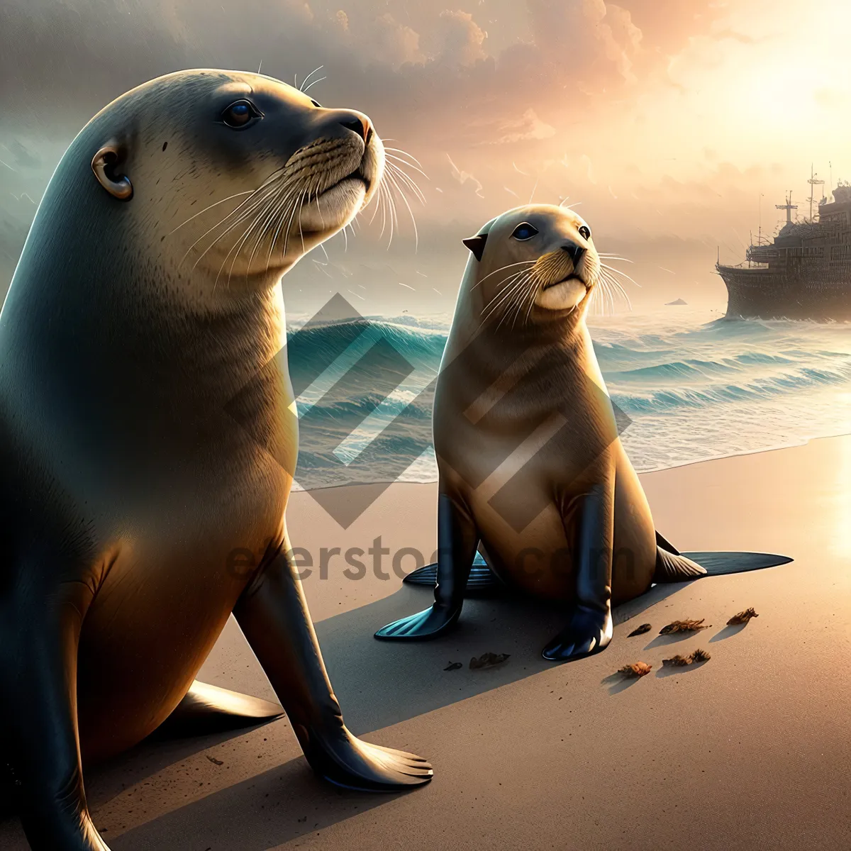 Picture of Playful Arctic Sea Lion Swimming in the Ocean