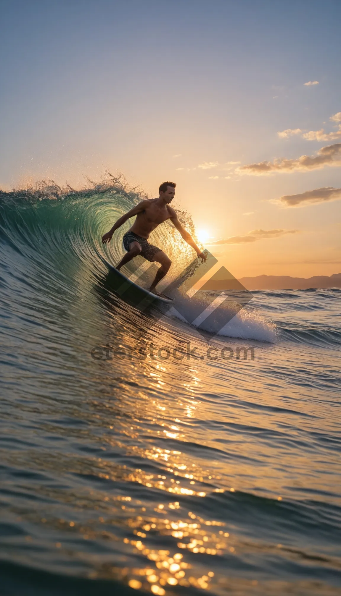 Picture of Holiday Surfer Silhouette at Sunset on Tropical Beach