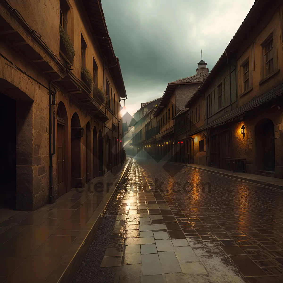 Picture of Ancient Canal Tower Overlooking Historic Street