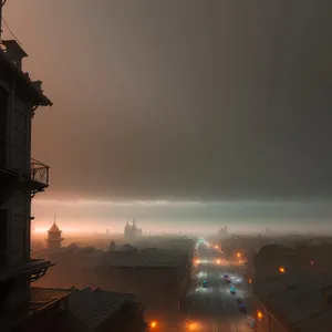 Skyline Silhouette: Old Minaret Tower at Sunset