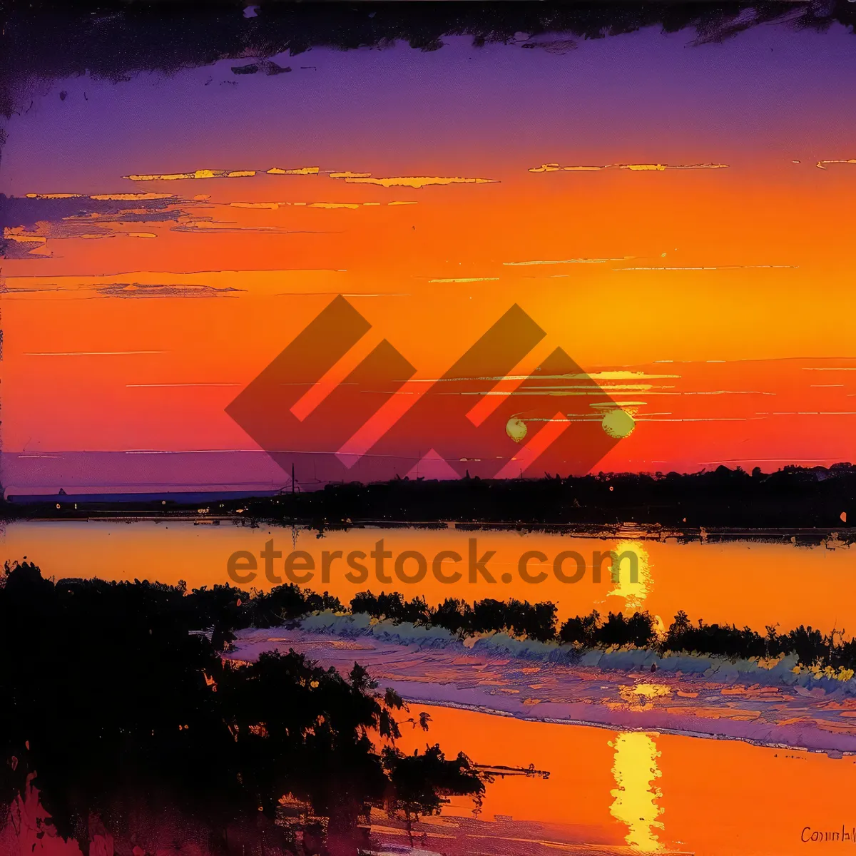 Picture of Golden Sunset Reflecting on Tropical Horizon