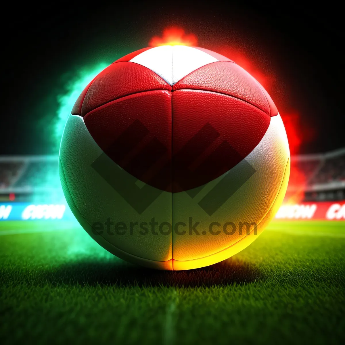 Picture of Glowing World Cup Soccer Ball in Vibrant Stadium Lights