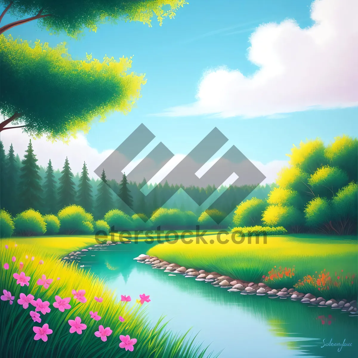 Picture of Serene Landscape bathed in Golden Sunlight
