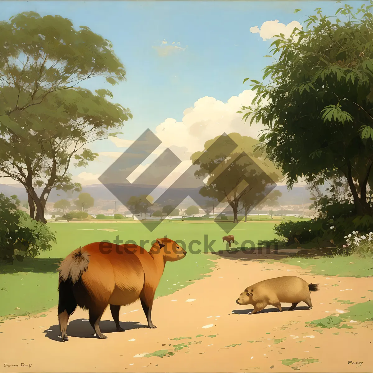 Picture of Serene Ranch Meadow with Grazing Livestock