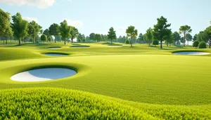 Sunny Golf Course Landscape with Rapeseed Fields