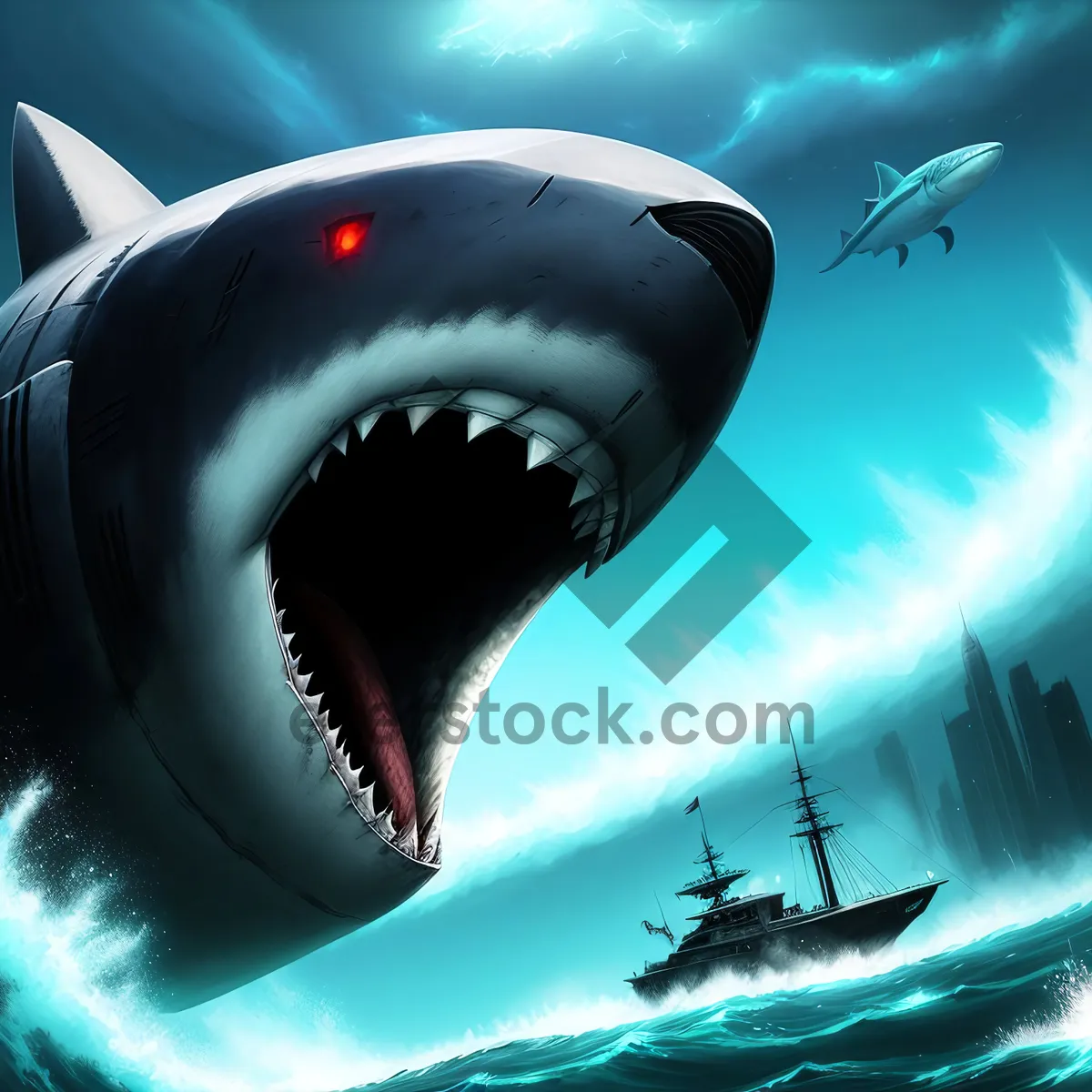 Picture of Futuristic Sky Jet with Great White Shark Mechanism