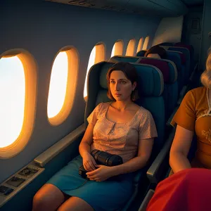 Happy Person Enjoying Comfortable Seat in Plane