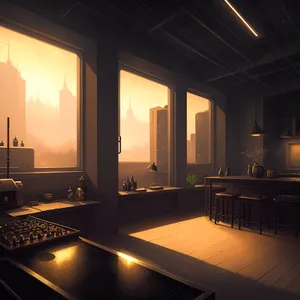 Modern Interior Furniture: Stylishly Designed Space with Wooden Table and Chairs