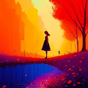 Sunset Silhouette Among Starry Trees: A Captivating Holiday Art Design