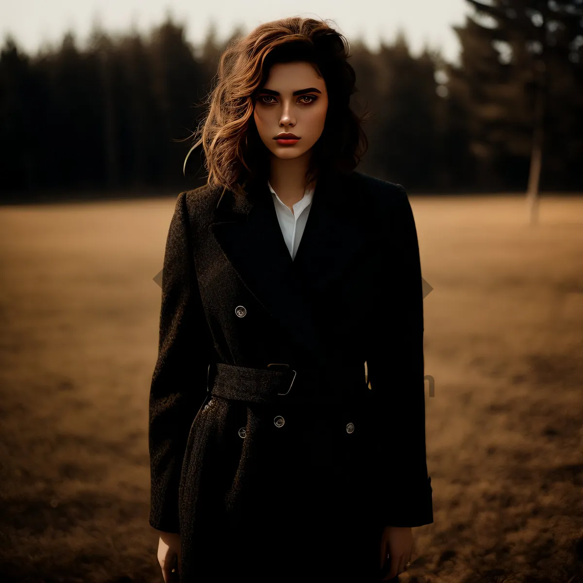 Picture of Successful Businesswoman in Black Trench Coat