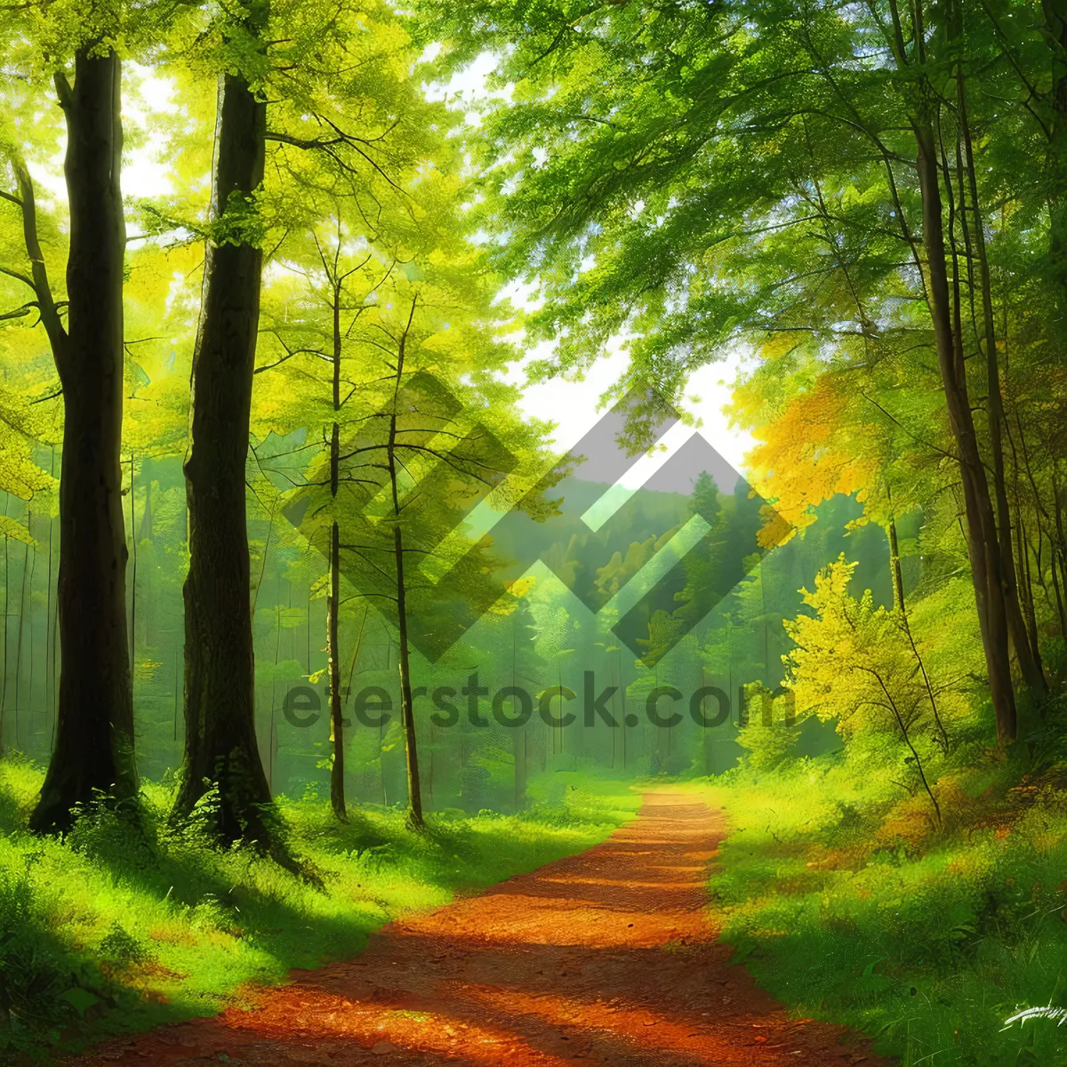 Picture of Sunlit Path through Colorful Autumn Woods