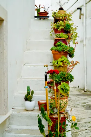 Modern architectural building with decorative plant vase