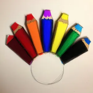 Colorful wooden pencil row with artistic tools.