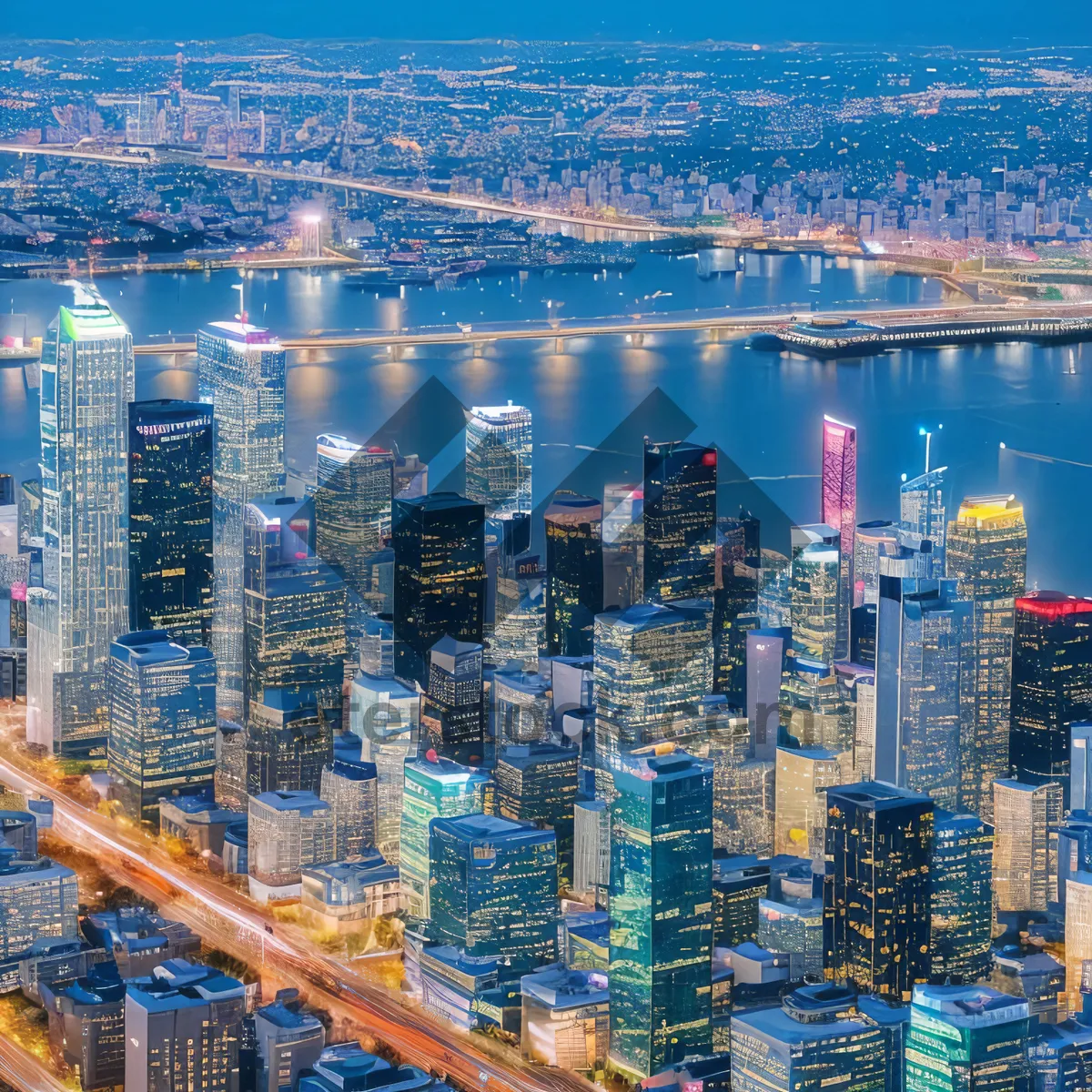 Picture of Modern Cityscape at Sunset: Business District Skyscrapers