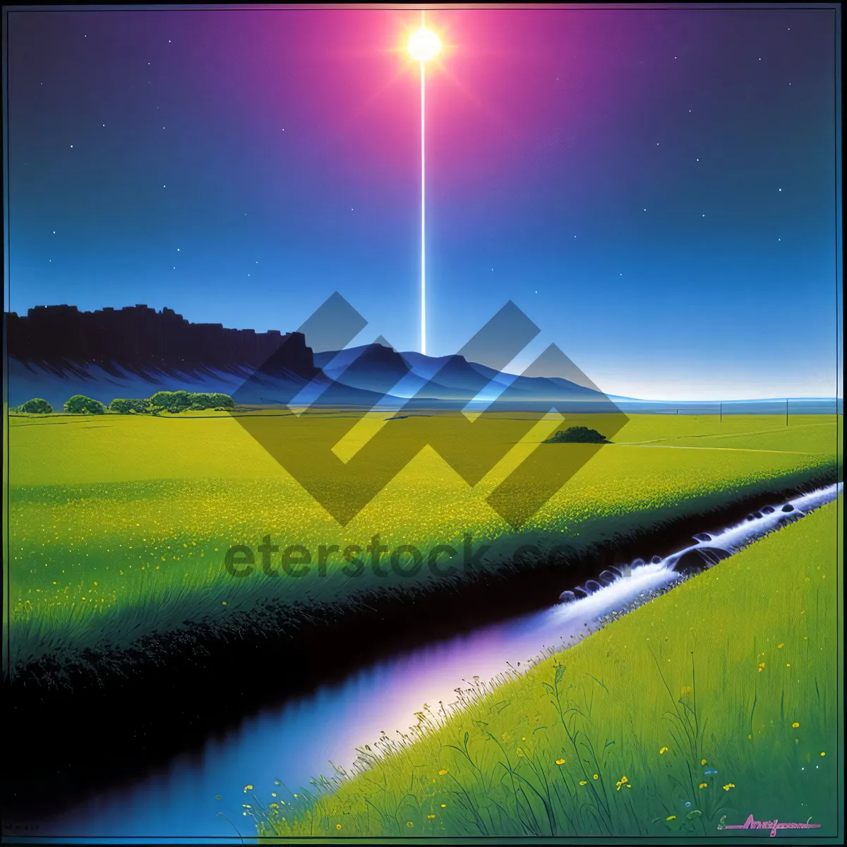 Picture of Sunlit Rural Landscape with Lush Green Grass