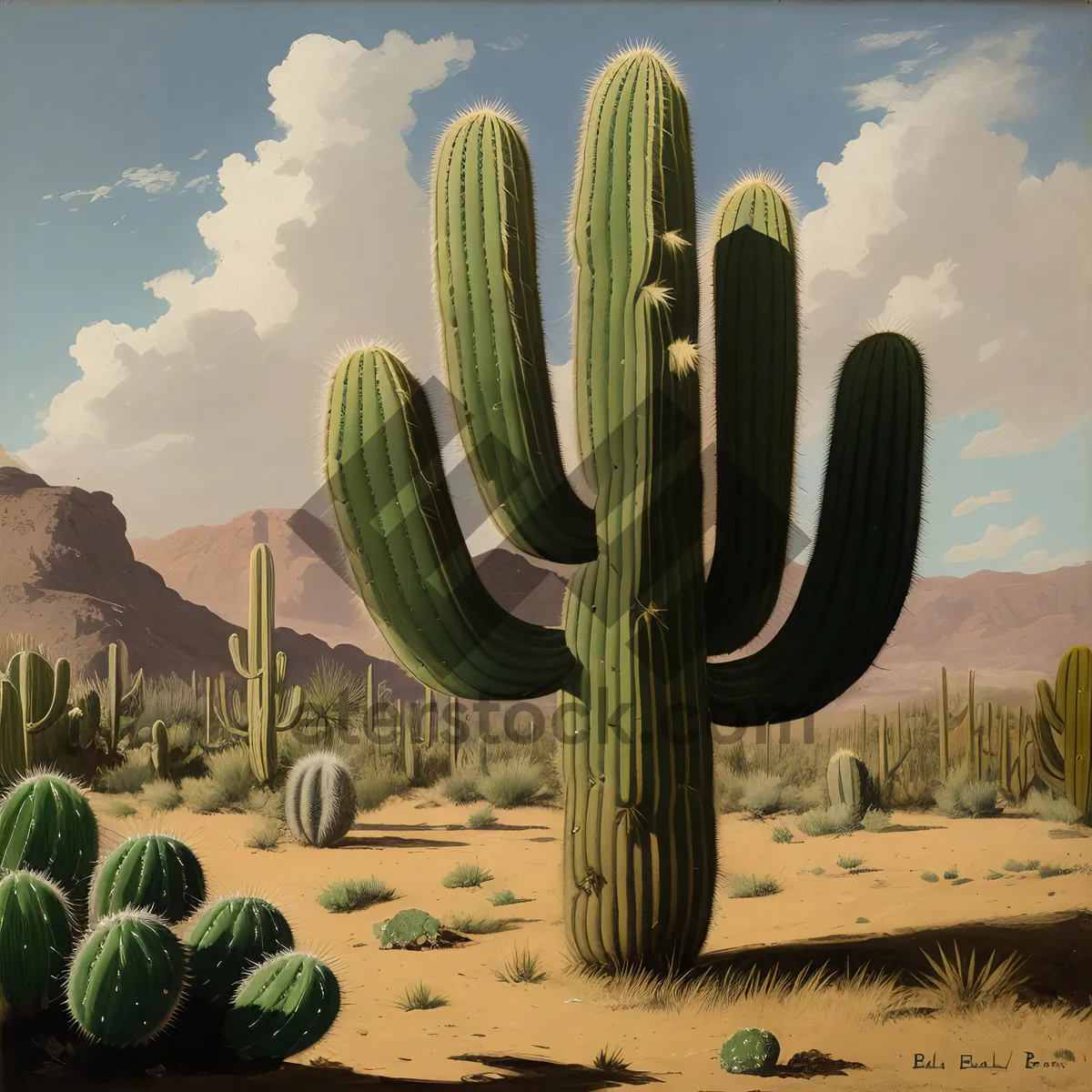 Picture of Desert Skyline: Majestic Saguaro Cacti and Landscape