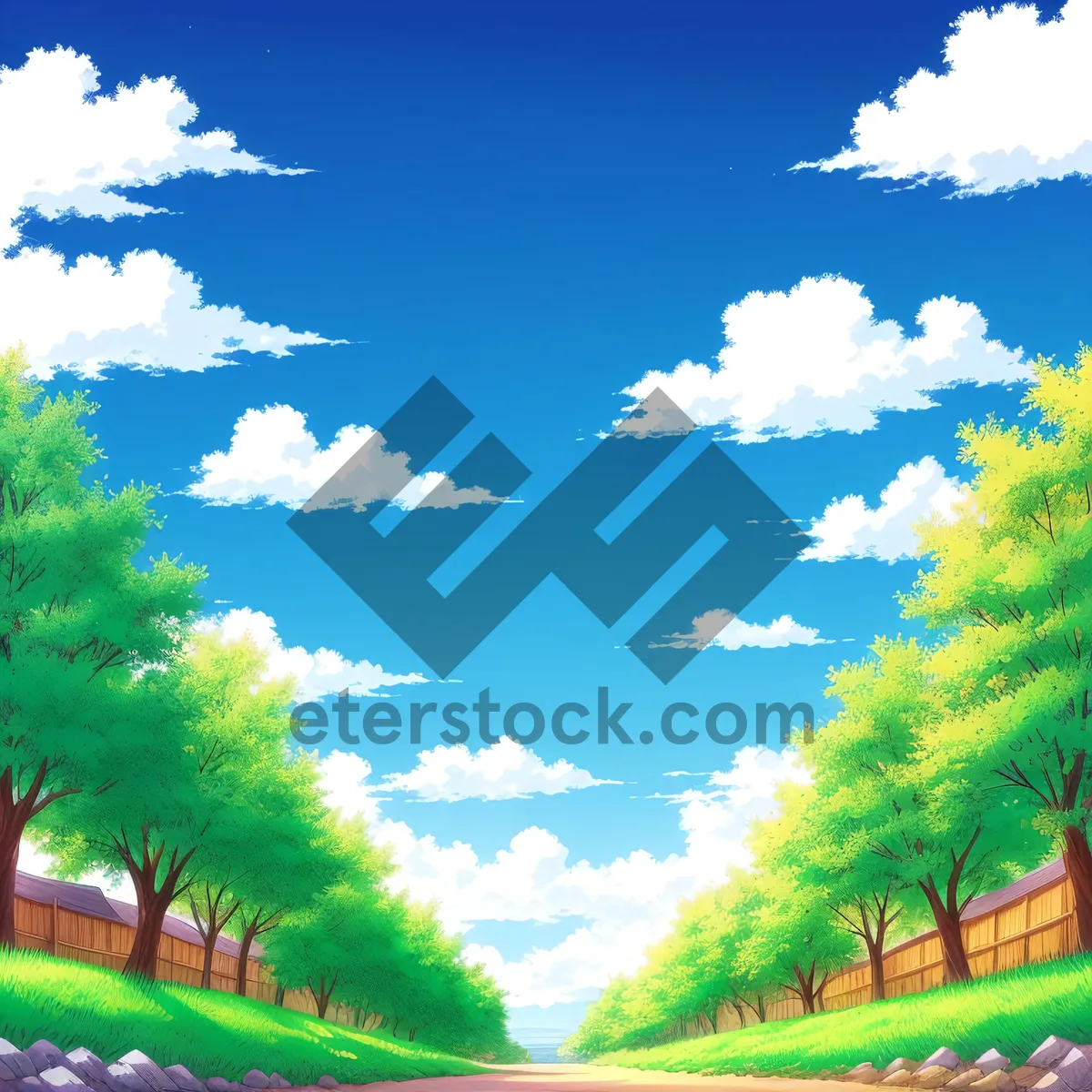 Picture of Vibrant Summer Sky Over Countryside Landscape