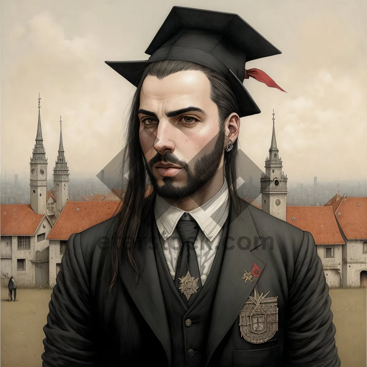 Picture of Happy male university graduate in graduation cap and gown.