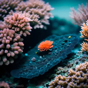 Colorful Underwater Coral Reef with Exotic Sea Urchin and Fish