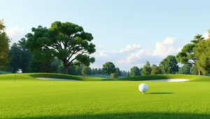 Colorful golfer playing on sunny golf course.