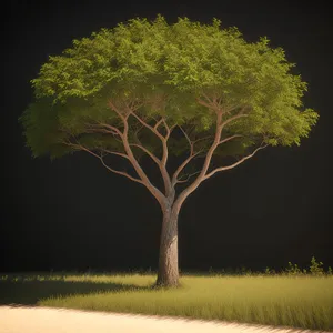 Sunlit Acacia Tree in Rural Meadow