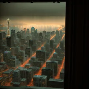 Urban Nightscape: A Modern Metropolis at Sunset