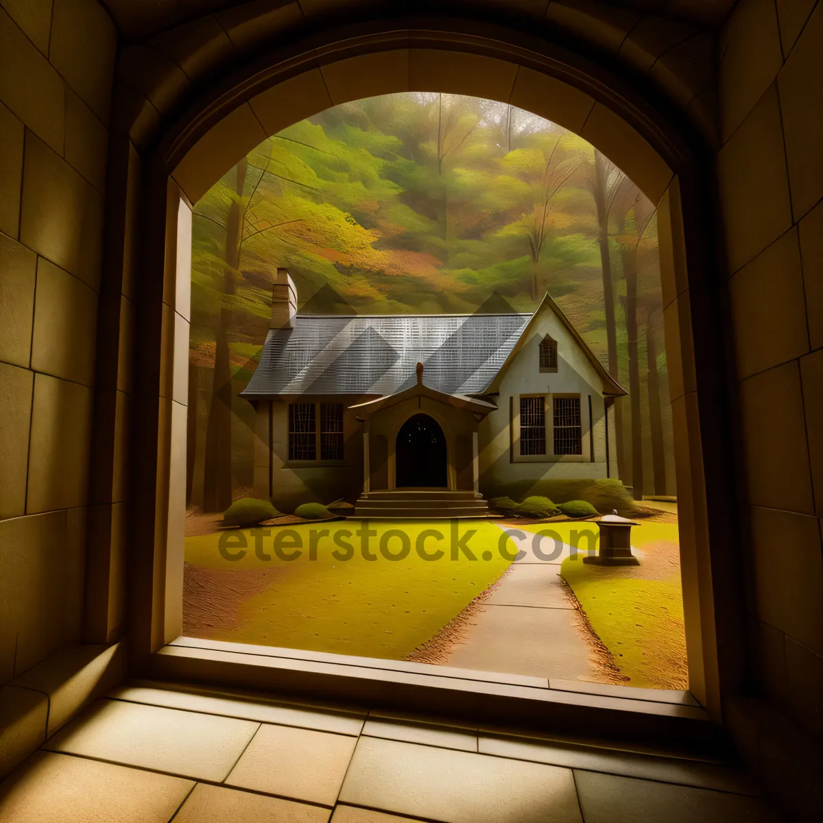 Picture of Historic Church Window with Gothic Architecture