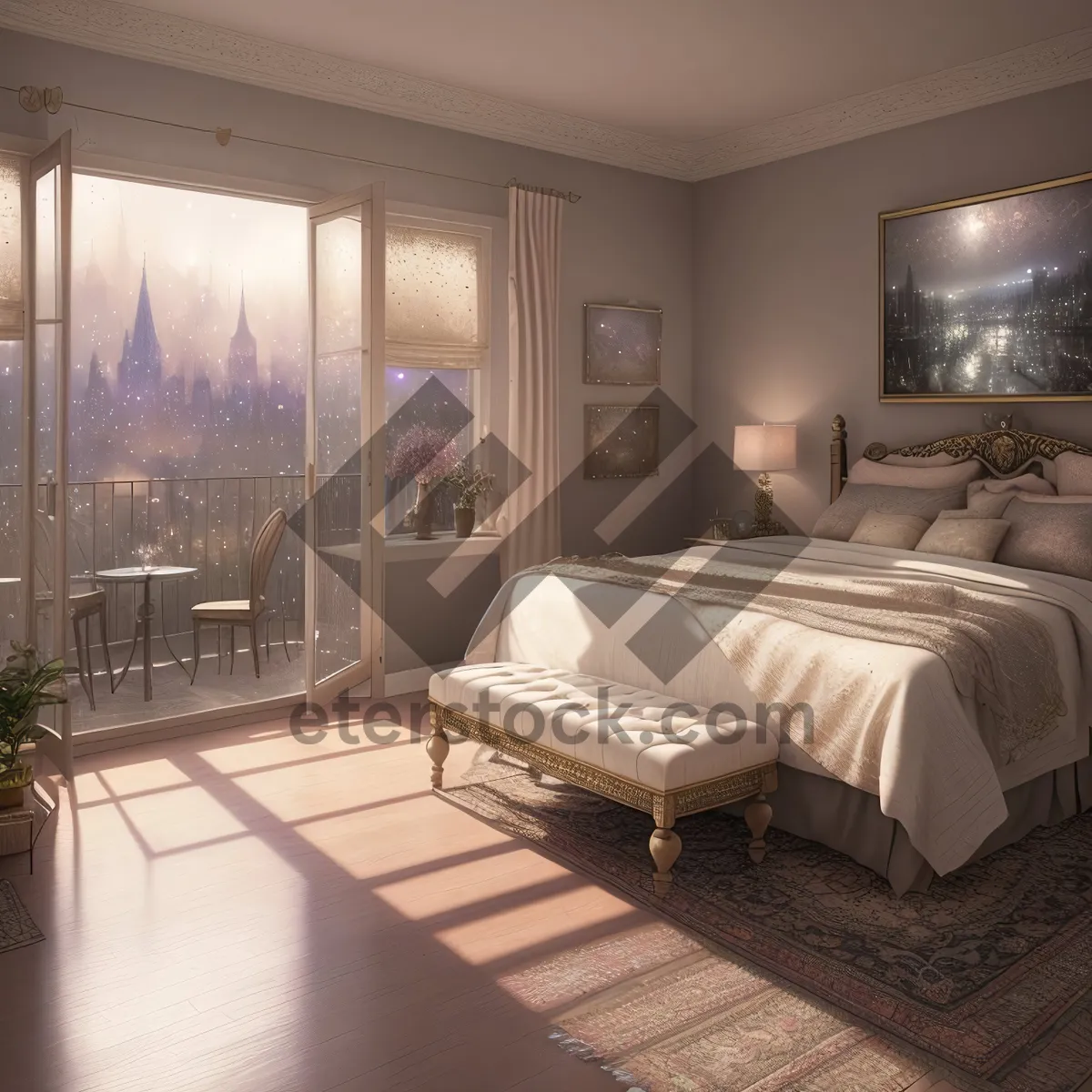 Picture of Modern Luxury Bedroom with Cozy Furniture and Elegant Decor
