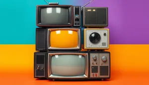 Vintage retro television equipment with black screen display.