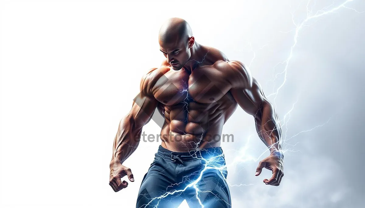 Picture of Attractive male model showcasing muscular physique in fashion pose.