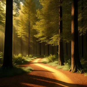 Autumn Pathway Through Sunlit Forest