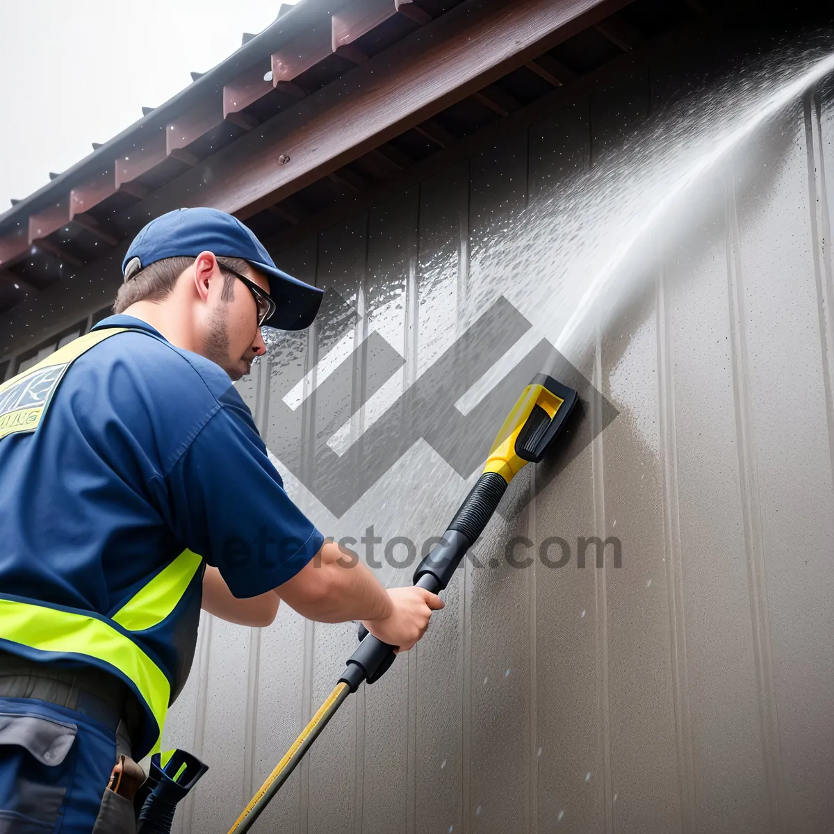Picture of Male Cleaner with Squeegee in Action