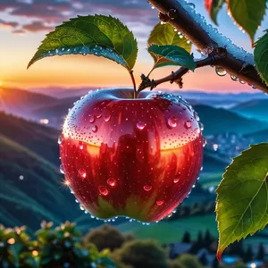 Juicy Organic Apple on Tree Branch