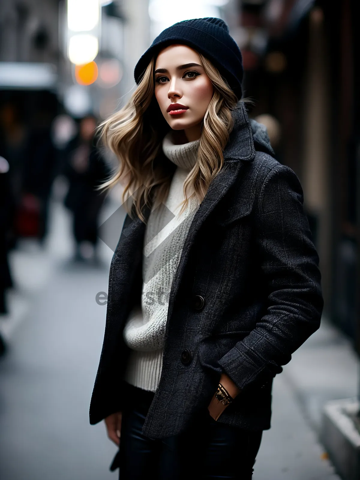 Picture of Fashionable Businesswoman Smiling with Leather Phone Case
