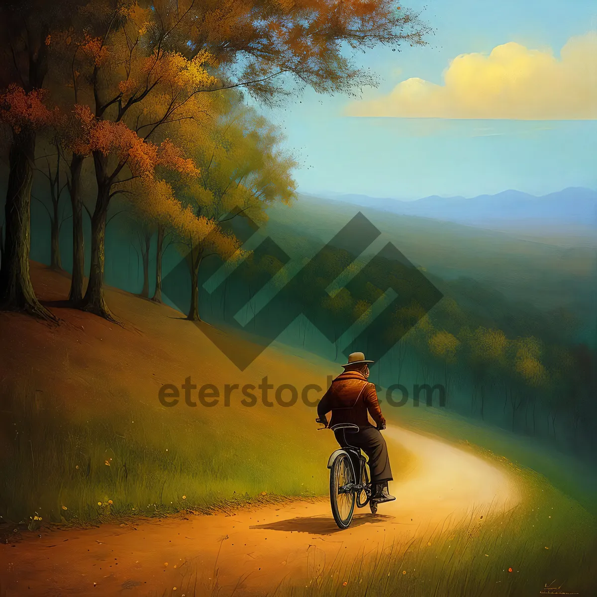 Picture of Mountain Cyclist Enjoying Sunset Adventure