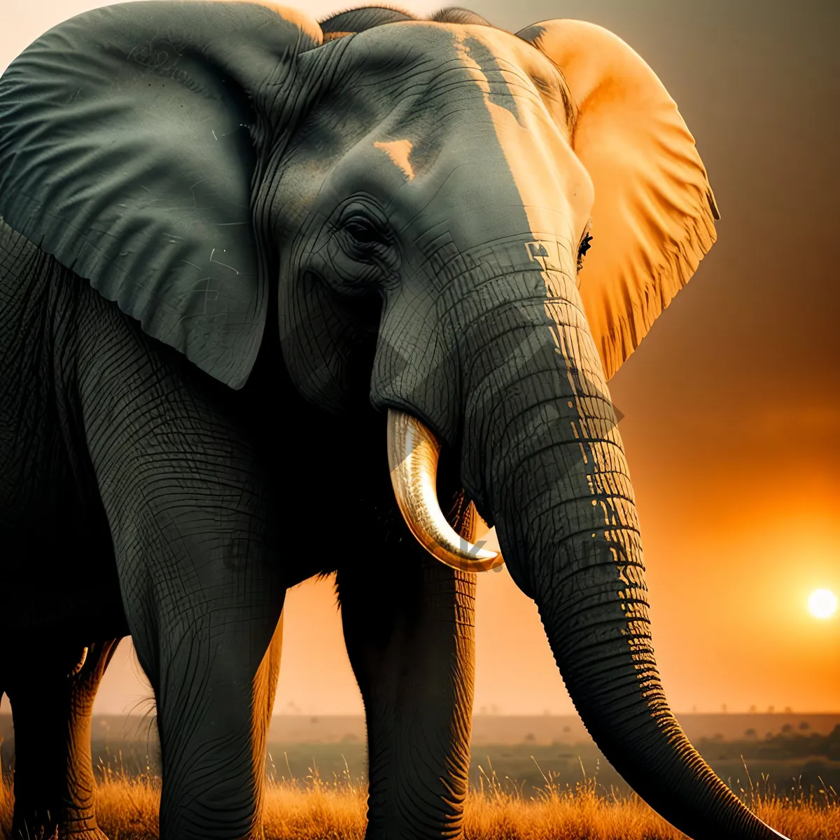 Picture of Majestic Tusker: Iconic Elephant in Wildlife Safari.