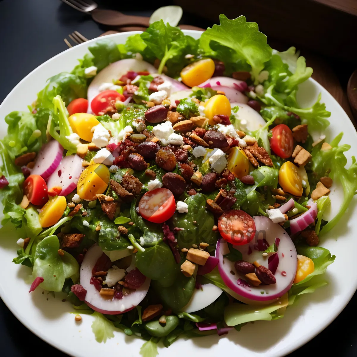 Picture of Fresh garden salad with cheese and vegetables.