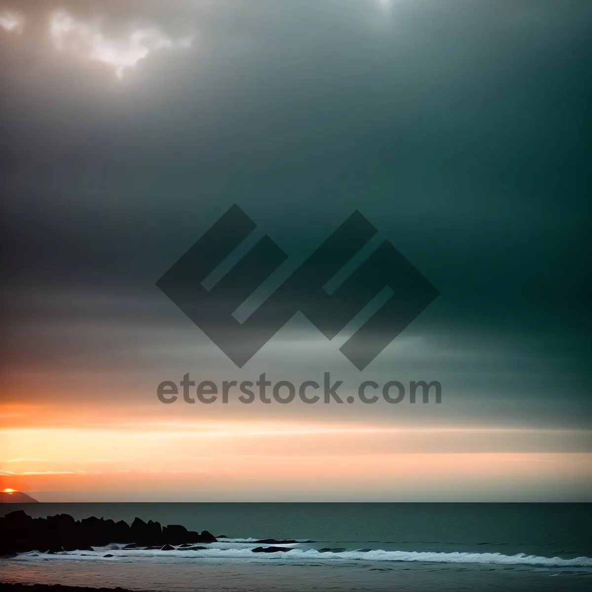 Picture of Vibrant Sunset Over Ocean Shoreline