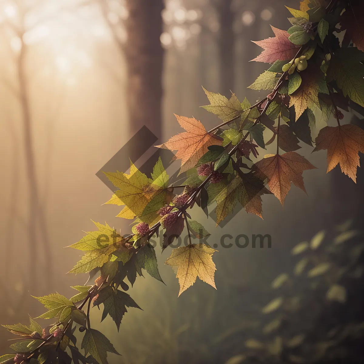 Picture of Sunlit Maple Tree in Lush Forest