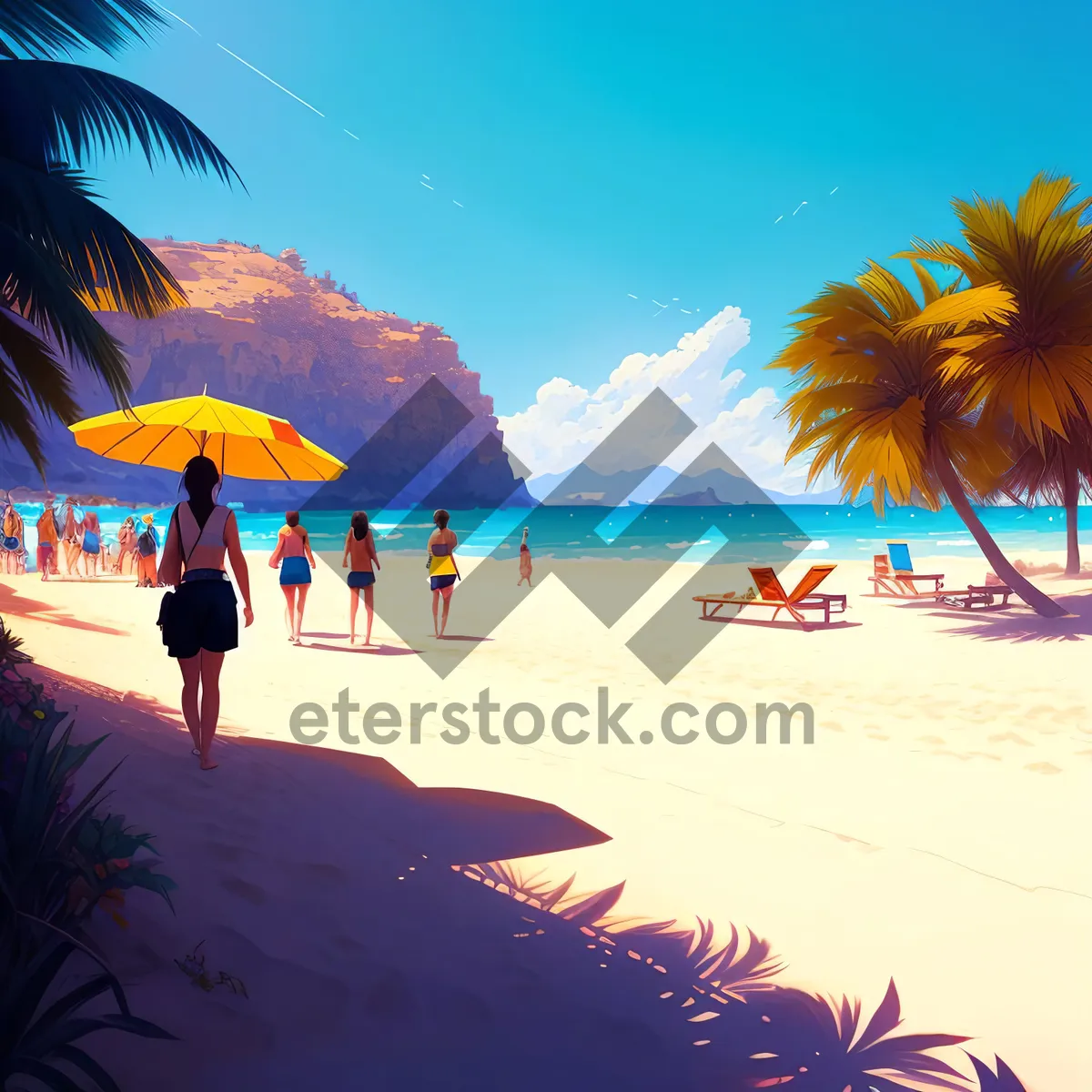 Picture of Serene Tropical Beachscape - Palm Trees, Turquoise Ocean