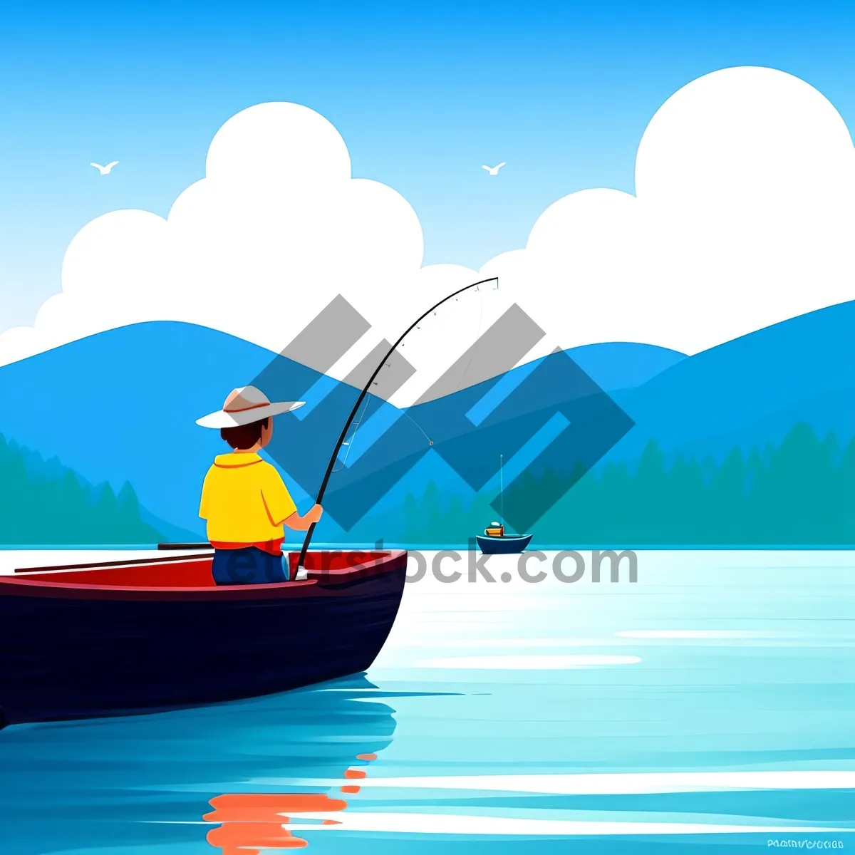 Picture of Serene Seascape: Fisherman Embracing the Summer Wave