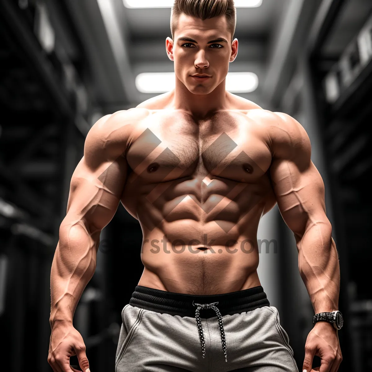 Picture of Ripped Fitness Model Flexing Biceps