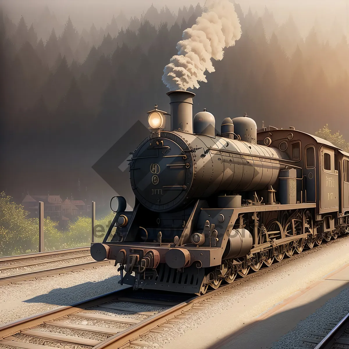 Picture of Vintage Steam Locomotive on Railway Tracks