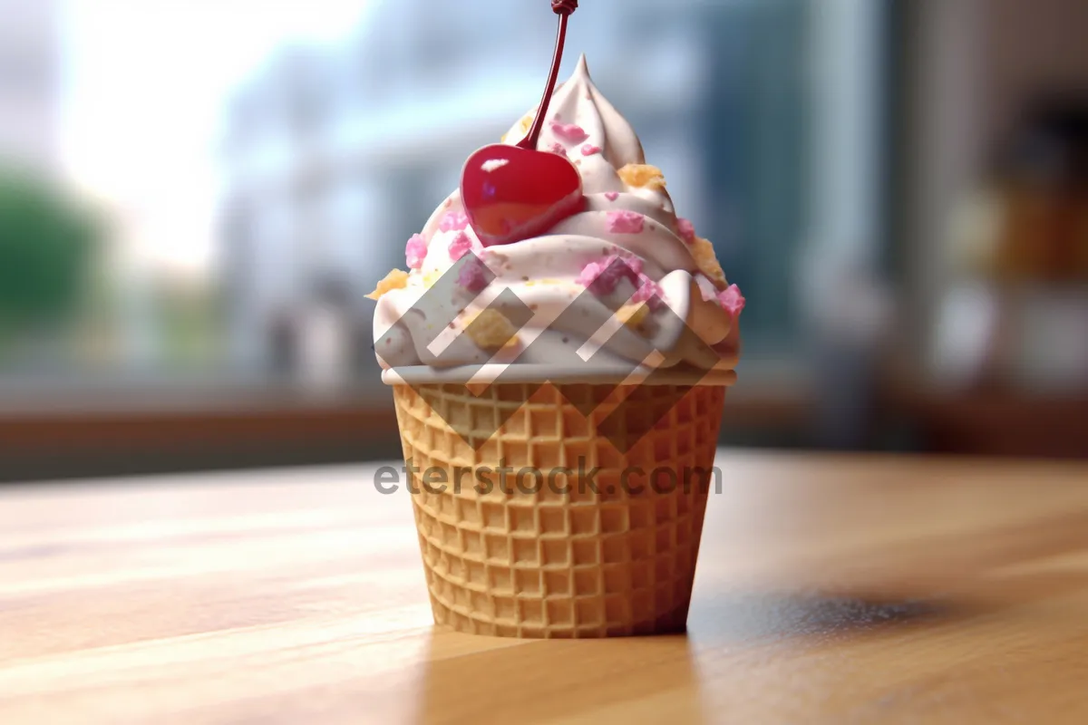 Picture of Delicious Strawberry Ice Cream Cone Dessert