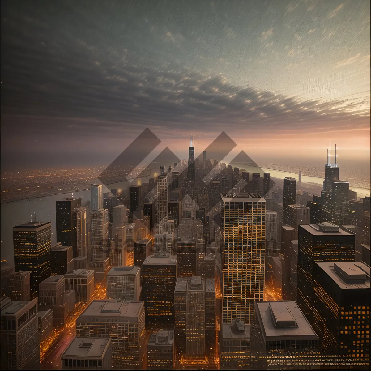 Picture of City Skyline at Sunset with Modern Skyscrapers