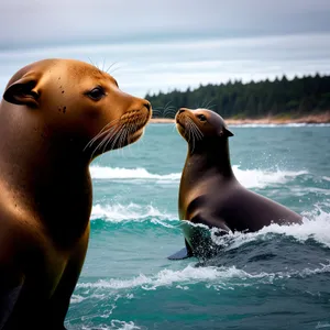 Playful Sea Lion Splashing in Ocean Waves