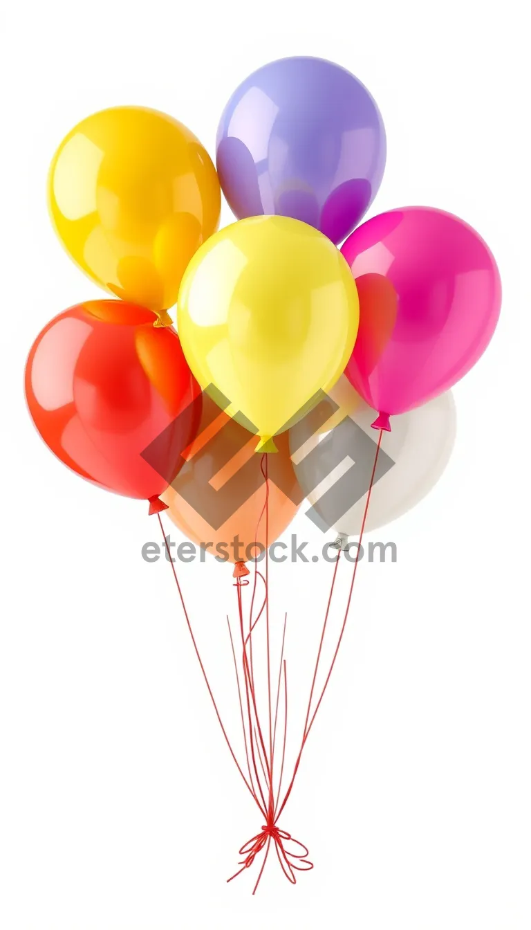 Picture of Colorful Birthday Balloon Decoration With Pink Ribbon