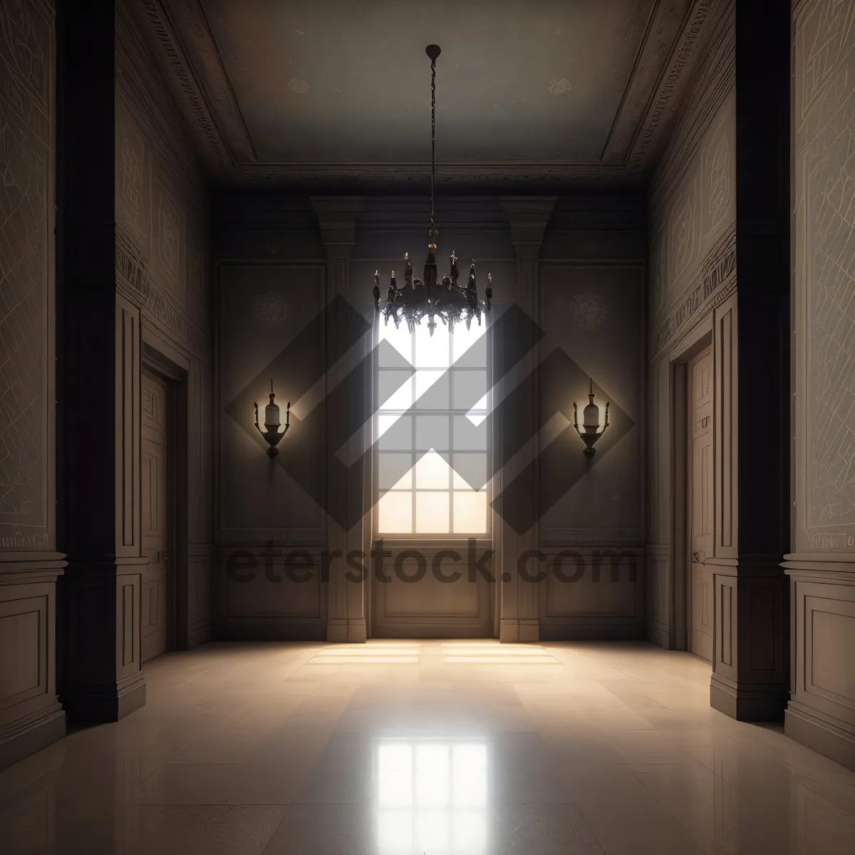 Picture of Vintage Hallway with Iconic Columns and Wooden Doors
