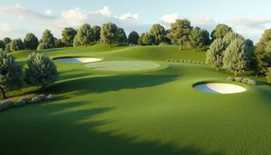 Golf Course Flag on Green Meadow with Trees