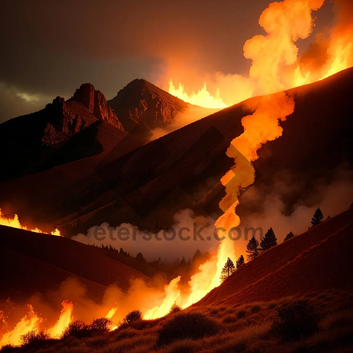 Picture of Fiery Sunset Over Mountain Landscape